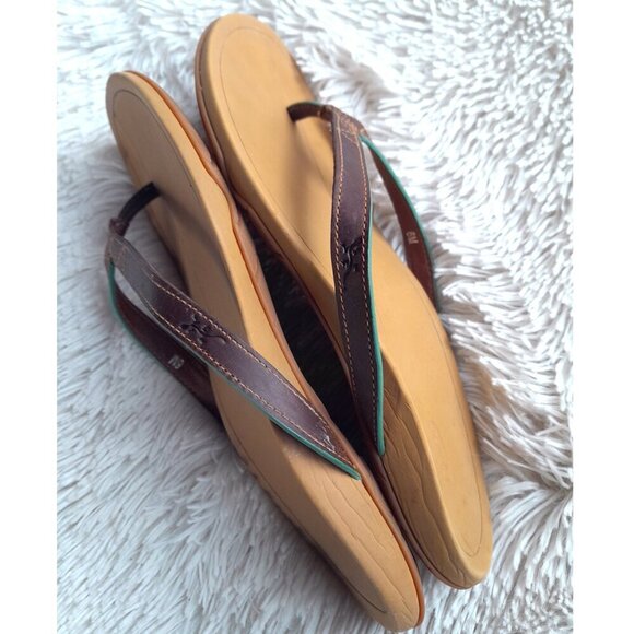 Leather Chaco Dark & Light Brown Thong Sandals Slip On Open Back Sz 6M - Picture 6 of 6